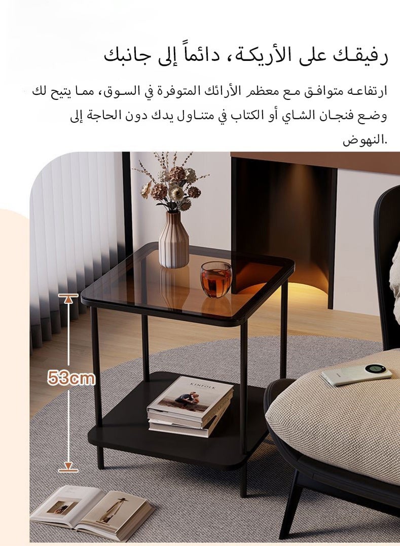 Kawkab Industrial Modern Glass Top Metal Side Table, Slim Narrow End Table with Sturdy Frame Small Space Corner Table for Living Room, Bedroom, Office, Easy Assembly - Image 5